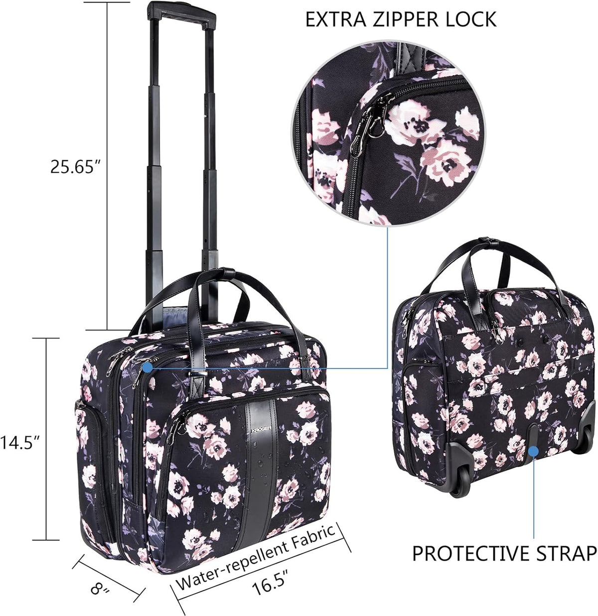 Rolling Laptop Bag Premium Rolling Laptop Briefcase Computer Bag Fits Up to 15.6 Inch Laptop Overnight Bag with RFID Pockets for Travel/Business/Women