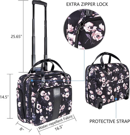 Rolling Laptop Bag Premium Rolling Laptop Briefcase Computer Bag Fits Up to 15.6 Inch Laptop Overnight Bag with RFID Pockets for Travel/Business/Women
