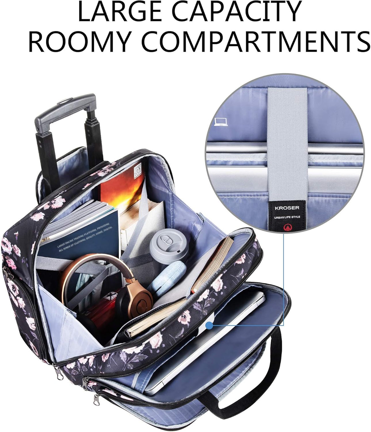 Rolling Laptop Bag Premium Rolling Laptop Briefcase Computer Bag Fits Up to 15.6 Inch Laptop Overnight Bag with RFID Pockets for Travel/Business/Women