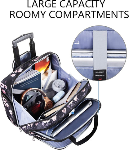 Rolling Laptop Bag Premium Rolling Laptop Briefcase Computer Bag Fits Up to 15.6 Inch Laptop Overnight Bag with RFID Pockets for Travel/Business/Women