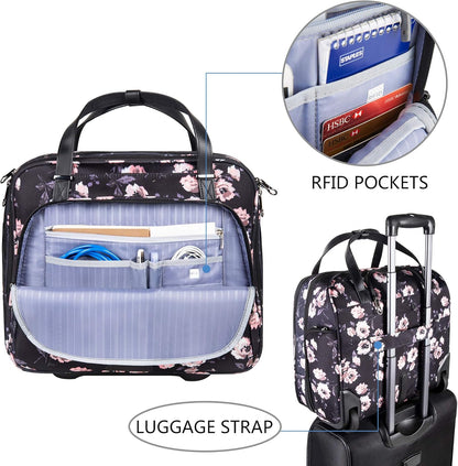Rolling Laptop Bag Premium Rolling Laptop Briefcase Computer Bag Fits Up to 15.6 Inch Laptop Overnight Bag with RFID Pockets for Travel/Business/Women