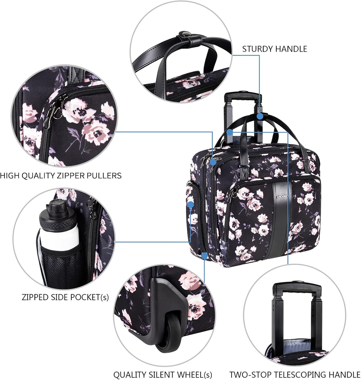 Rolling Laptop Bag Premium Rolling Laptop Briefcase Computer Bag Fits Up to 15.6 Inch Laptop Overnight Bag with RFID Pockets for Travel/Business/Women