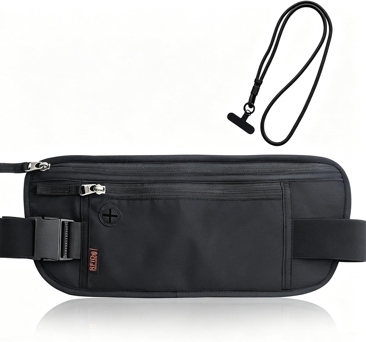 Money Belt for Travel with Anti-Theft RFID Blocking Cards Cover, Phone Wrist Strap, Passport Holder, Slim Waist Wallet Men Women, Money Pouch under Clothes for Travel, Running, Hiking, Beige