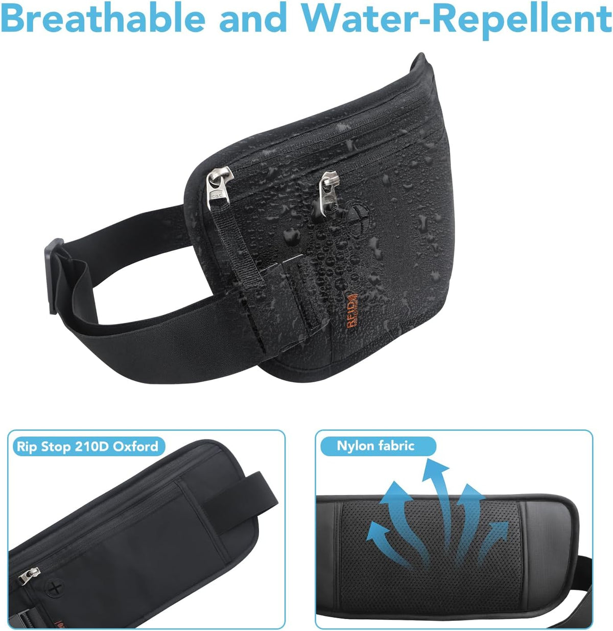 Money Belt for Travel with Anti-Theft RFID Blocking Cards Cover, Phone Wrist Strap, Passport Holder, Slim Waist Wallet Men Women, Money Pouch under Clothes for Travel, Running, Hiking, Beige
