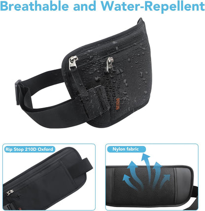 Money Belt for Travel with Anti-Theft RFID Blocking Cards Cover, Phone Wrist Strap, Passport Holder, Slim Waist Wallet Men Women, Money Pouch under Clothes for Travel, Running, Hiking, Beige