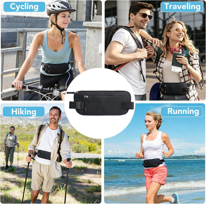 Money Belt for Travel with Anti-Theft RFID Blocking Cards Cover, Phone Wrist Strap, Passport Holder, Slim Waist Wallet Men Women, Money Pouch under Clothes for Travel, Running, Hiking, Beige