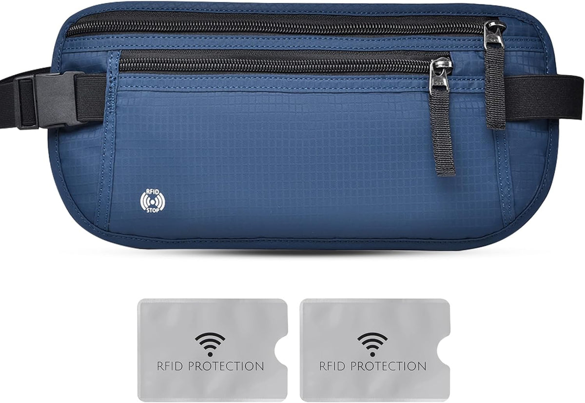 Money Belt for Travel with Anti-Theft RFID Blocking Cards Cover, Phone Wrist Strap, Passport Holder, Slim Waist Wallet Men Women, Money Pouch under Clothes for Travel, Running, Hiking, Beige