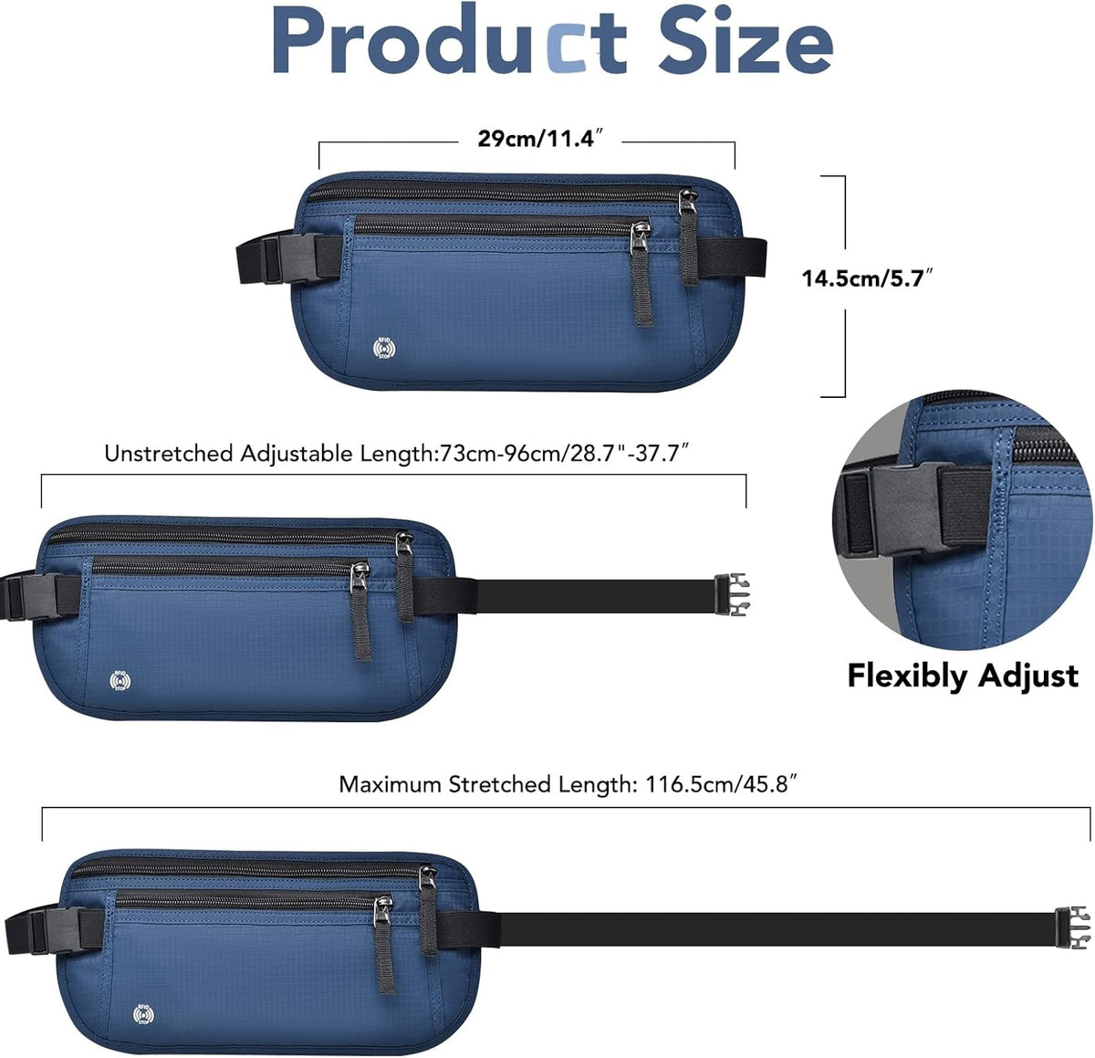 Money Belt for Travel with Anti-Theft RFID Blocking Cards Cover, Phone Wrist Strap, Passport Holder, Slim Waist Wallet Men Women, Money Pouch under Clothes for Travel, Running, Hiking, Beige