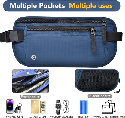 Money Belt for Travel with Anti-Theft RFID Blocking Cards Cover, Phone Wrist Strap, Passport Holder, Slim Waist Wallet Men Women, Money Pouch under Clothes for Travel, Running, Hiking, Beige