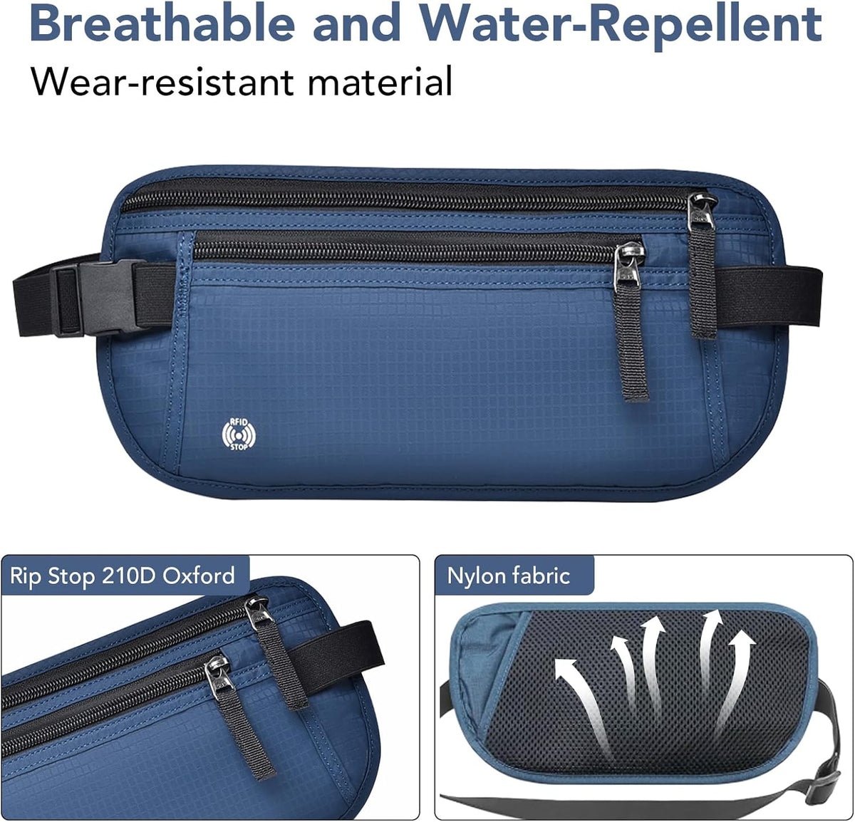 Money Belt for Travel with Anti-Theft RFID Blocking Cards Cover, Phone Wrist Strap, Passport Holder, Slim Waist Wallet Men Women, Money Pouch under Clothes for Travel, Running, Hiking, Beige