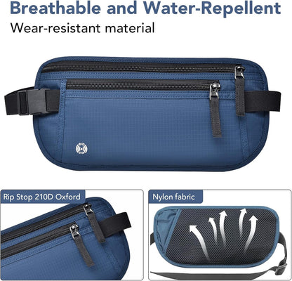 Money Belt for Travel with Anti-Theft RFID Blocking Cards Cover, Phone Wrist Strap, Passport Holder, Slim Waist Wallet Men Women, Money Pouch under Clothes for Travel, Running, Hiking, Beige