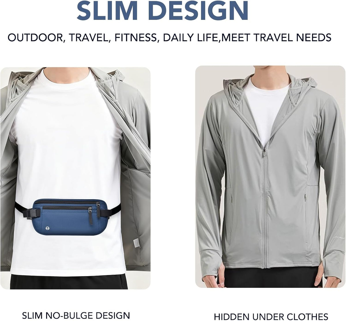 Money Belt for Travel with Anti-Theft RFID Blocking Cards Cover, Phone Wrist Strap, Passport Holder, Slim Waist Wallet Men Women, Money Pouch under Clothes for Travel, Running, Hiking, Beige