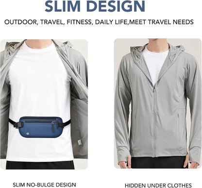 Money Belt for Travel with Anti-Theft RFID Blocking Cards Cover, Phone Wrist Strap, Passport Holder, Slim Waist Wallet Men Women, Money Pouch under Clothes for Travel, Running, Hiking, Beige