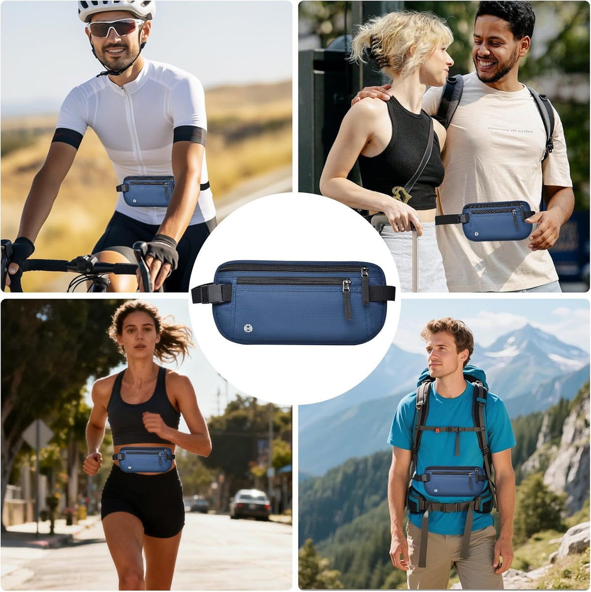 Money Belt for Travel with Anti-Theft RFID Blocking Cards Cover, Phone Wrist Strap, Passport Holder, Slim Waist Wallet Men Women, Money Pouch under Clothes for Travel, Running, Hiking, Beige