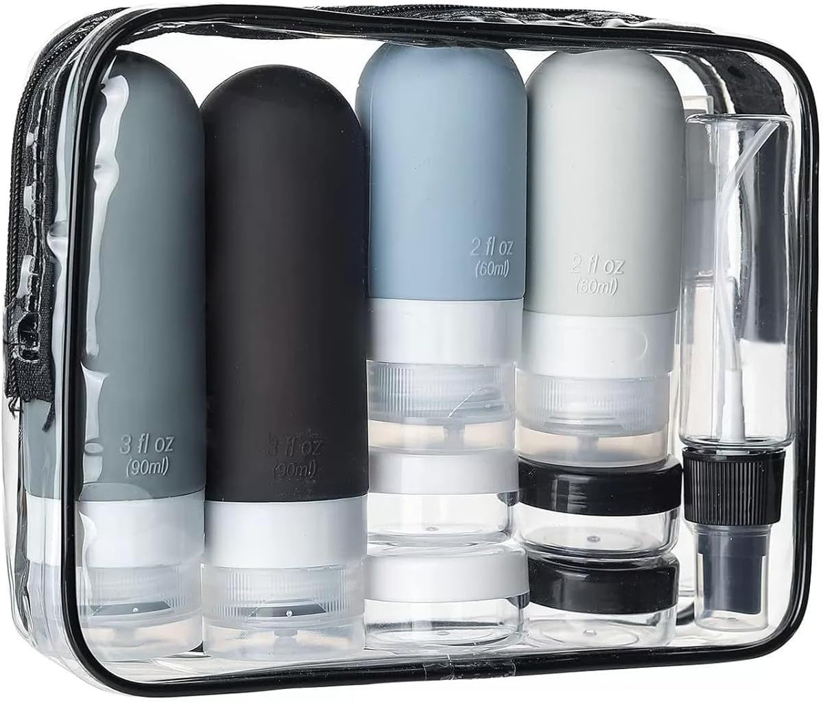 Travel Bottles for Toiletries, 16 Pack TSA Approved Leak Proof Silicone Traveling Size Liquid Containers, Refillable & Squeezable Travel Bottles for Shampoo, Lotion with Clear Bag, Black