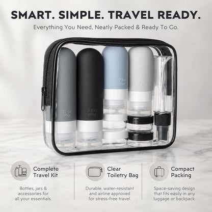 Travel Bottles for Toiletries, 16 Pack TSA Approved Leak Proof Silicone Traveling Size Liquid Containers, Refillable & Squeezable Travel Bottles for Shampoo, Lotion with Clear Bag, Black