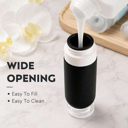 Travel Bottles for Toiletries, 16 Pack TSA Approved Leak Proof Silicone Traveling Size Liquid Containers, Refillable & Squeezable Travel Bottles for Shampoo, Lotion with Clear Bag, Black