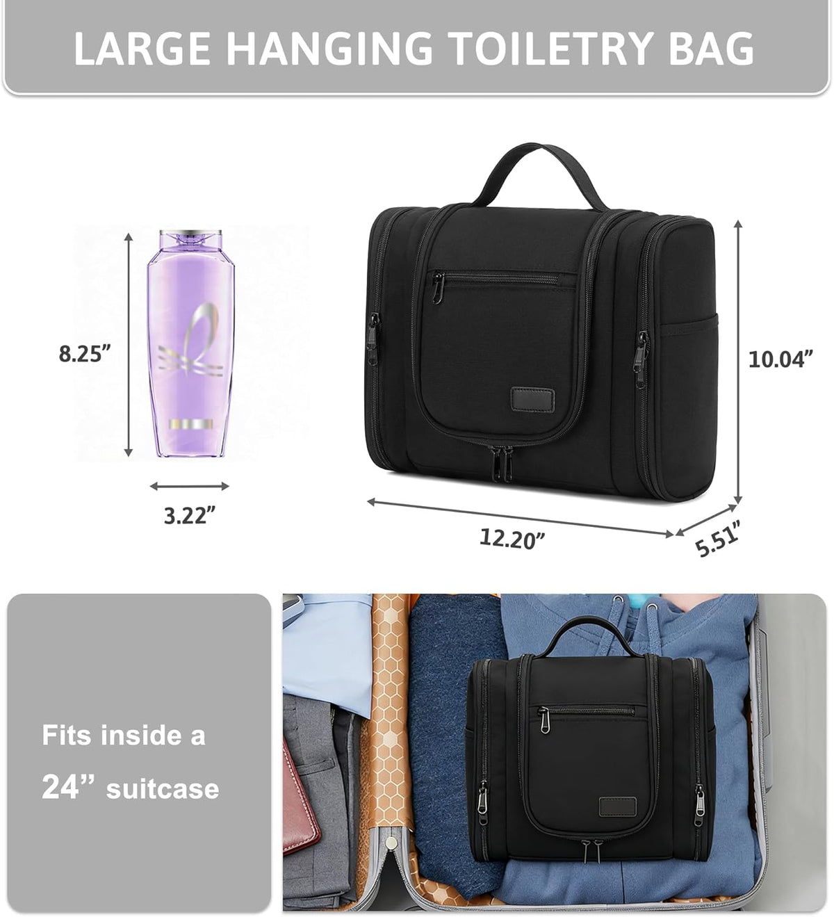Hanging Travel Toiletry Bag for Women, Large Makeup Organizer | Water Resistant Cosmetic Container, 11L Portable Travle Bag for Full-Sized Toiletries, Accessories, Essentials, Khaki Lepoard
