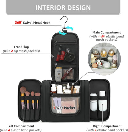 Hanging Travel Toiletry Bag for Women, Large Makeup Organizer | Water Resistant Cosmetic Container, 11L Portable Travle Bag for Full-Sized Toiletries, Accessories, Essentials, Khaki Lepoard