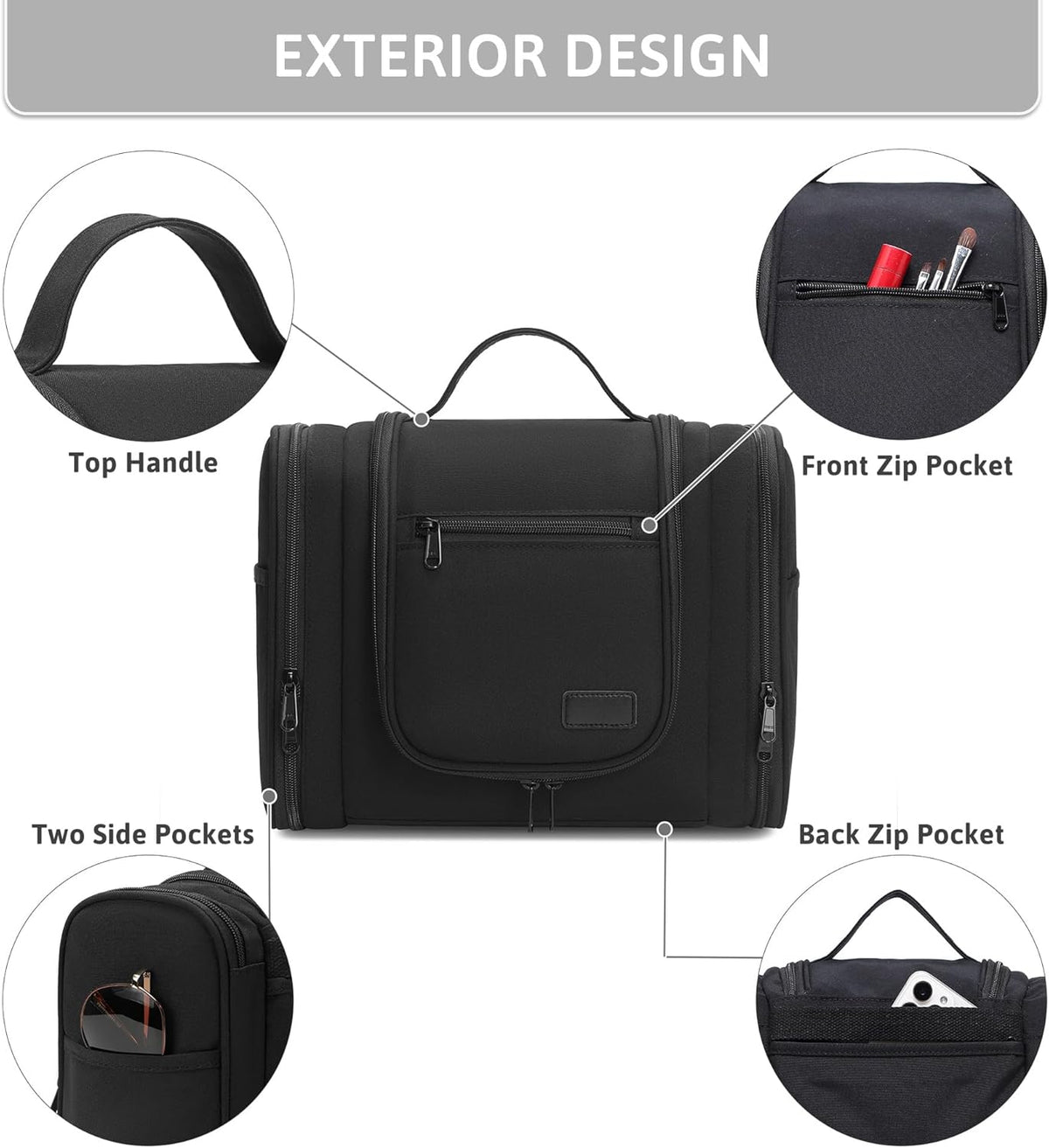 Hanging Travel Toiletry Bag for Women, Large Makeup Organizer | Water Resistant Cosmetic Container, 11L Portable Travle Bag for Full-Sized Toiletries, Accessories, Essentials, Khaki Lepoard