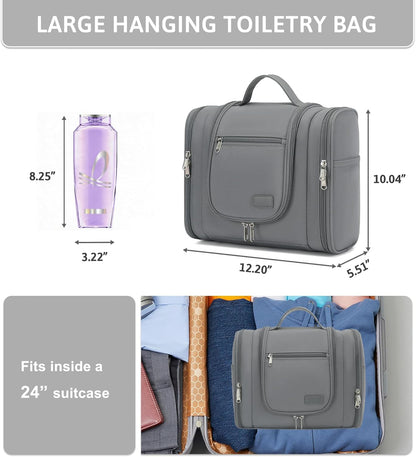 Hanging Travel Toiletry Bag for Women, Large Makeup Organizer | Water Resistant Cosmetic Container, 11L Portable Travle Bag for Full-Sized Toiletries, Accessories, Essentials, Khaki Lepoard
