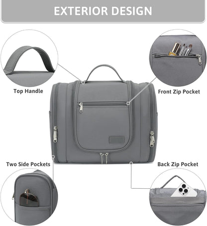 Hanging Travel Toiletry Bag for Women, Large Makeup Organizer | Water Resistant Cosmetic Container, 11L Portable Travle Bag for Full-Sized Toiletries, Accessories, Essentials, Khaki Lepoard