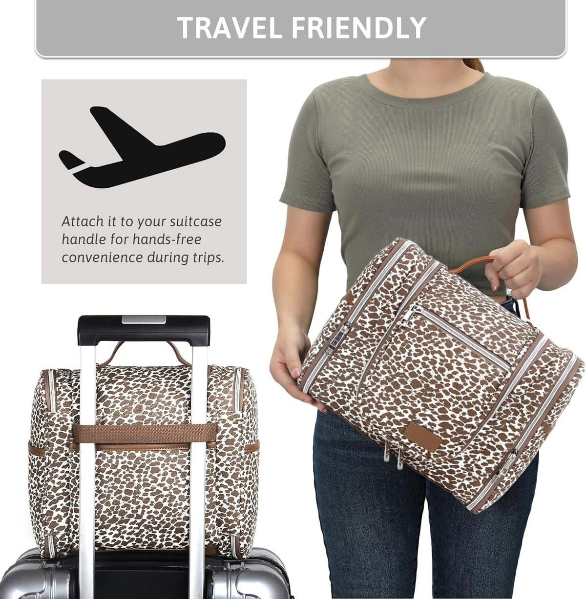 Hanging Travel Toiletry Bag for Women, Large Makeup Organizer | Water Resistant Cosmetic Container, 11L Portable Travle Bag for Full-Sized Toiletries, Accessories, Essentials, Khaki Lepoard