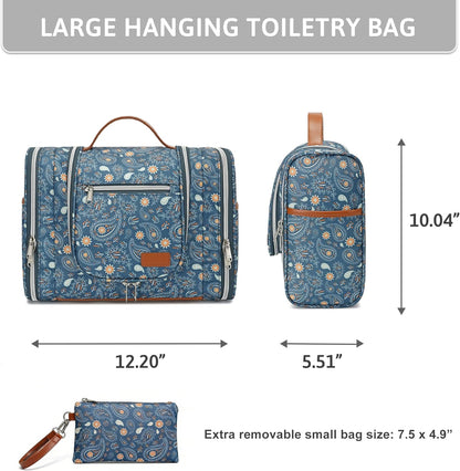 Hanging Travel Toiletry Bag for Women, Large Makeup Organizer | Water Resistant Cosmetic Container, 11L Portable Travle Bag for Full-Sized Toiletries, Accessories, Essentials, Khaki Lepoard