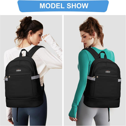 Black Gym Backpack For Women Men Travel Backpack With Shoe Compartment Waterproof Sports Bag Gym Bag Dance Backpacks For Dancers