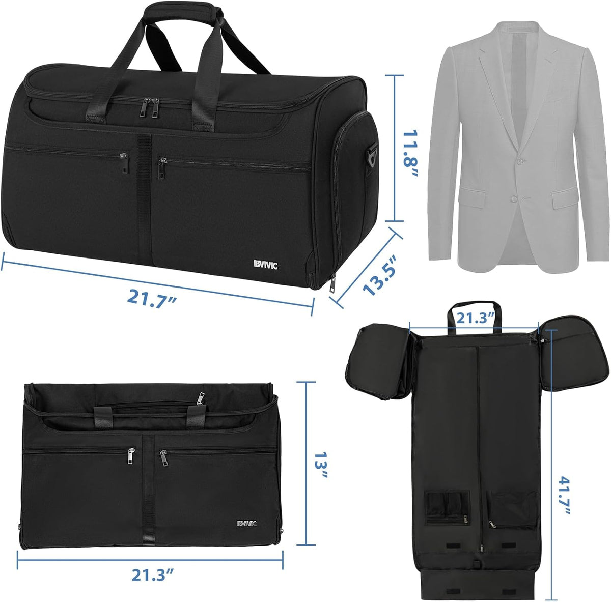 IBVIVIC Convertible Garment Bags for Travel, 2-in-1 Carry On Garment Duffle Bag With Shoe Compartment for Women Men, 50L Hanging Suitcase Suit Travel Bags with Shoulder Strap, Blue