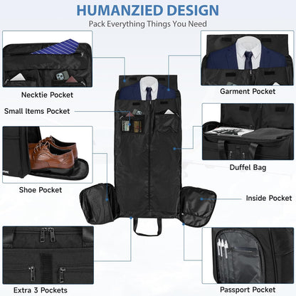 IBVIVIC Convertible Garment Bags for Travel, 2-in-1 Carry On Garment Duffle Bag With Shoe Compartment for Women Men, 50L Hanging Suitcase Suit Travel Bags with Shoulder Strap, Blue