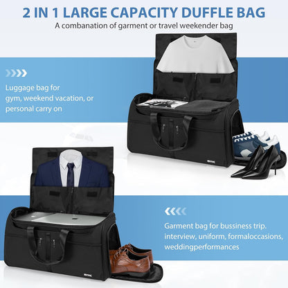 IBVIVIC Convertible Garment Bags for Travel, 2-in-1 Carry On Garment Duffle Bag With Shoe Compartment for Women Men, 50L Hanging Suitcase Suit Travel Bags with Shoulder Strap, Blue