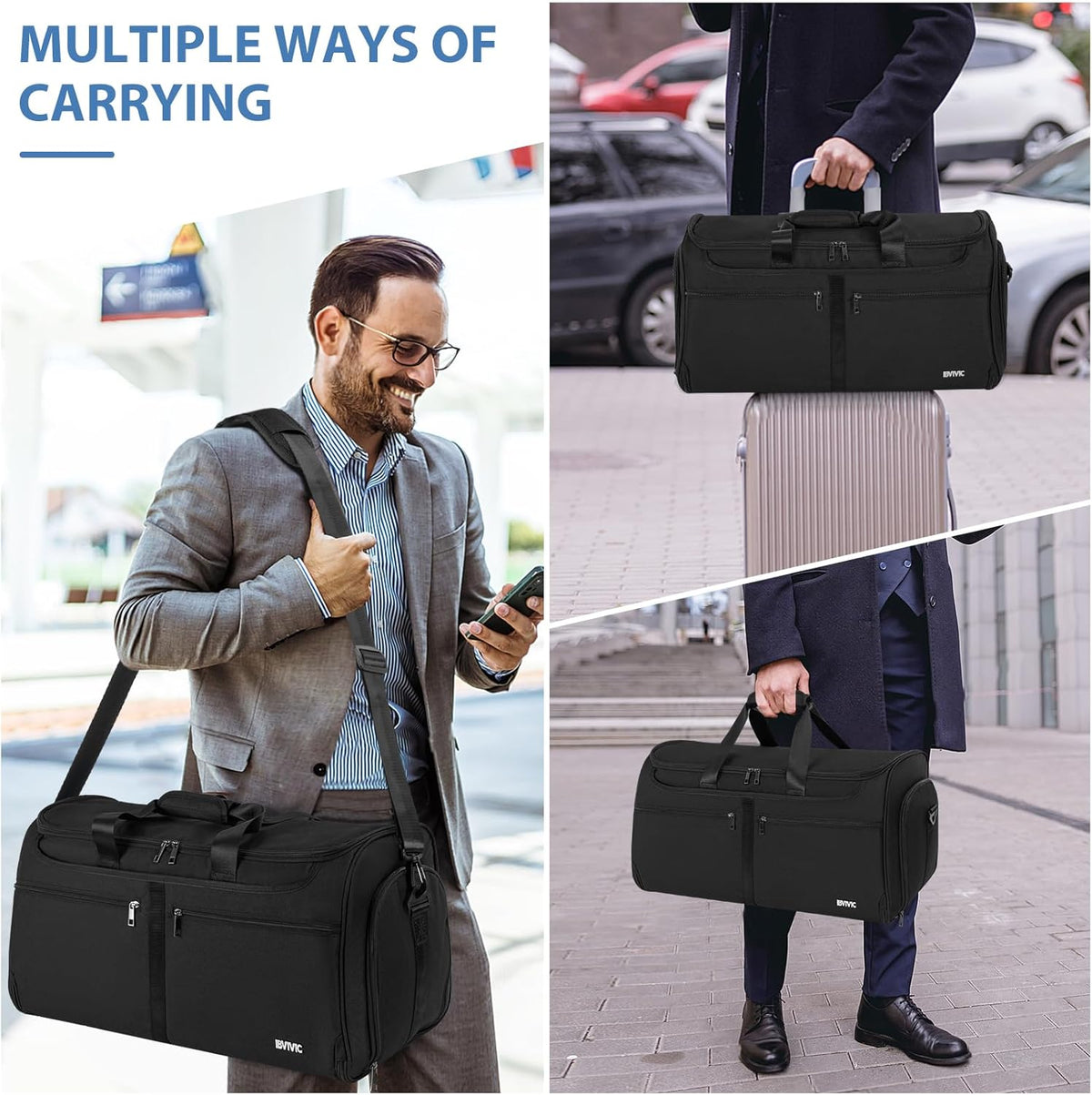 IBVIVIC Convertible Garment Bags for Travel, 2-in-1 Carry On Garment Duffle Bag With Shoe Compartment for Women Men, 50L Hanging Suitcase Suit Travel Bags with Shoulder Strap, Blue