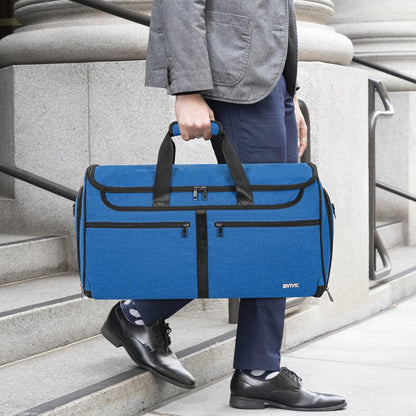 IBVIVIC Convertible Garment Bags for Travel, 2-in-1 Carry On Garment Duffle Bag With Shoe Compartment for Women Men, 50L Hanging Suitcase Suit Travel Bags with Shoulder Strap, Blue