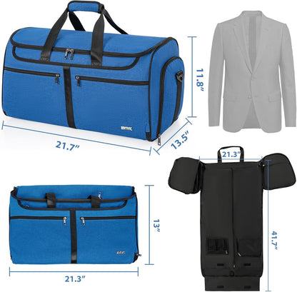 IBVIVIC Convertible Garment Bags for Travel, 2-in-1 Carry On Garment Duffle Bag With Shoe Compartment for Women Men, 50L Hanging Suitcase Suit Travel Bags with Shoulder Strap, Blue