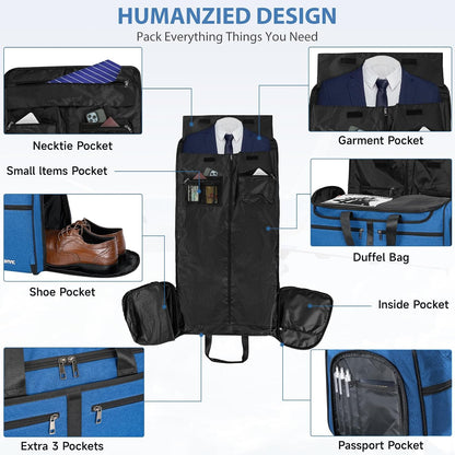 IBVIVIC Convertible Garment Bags for Travel, 2-in-1 Carry On Garment Duffle Bag With Shoe Compartment for Women Men, 50L Hanging Suitcase Suit Travel Bags with Shoulder Strap, Blue