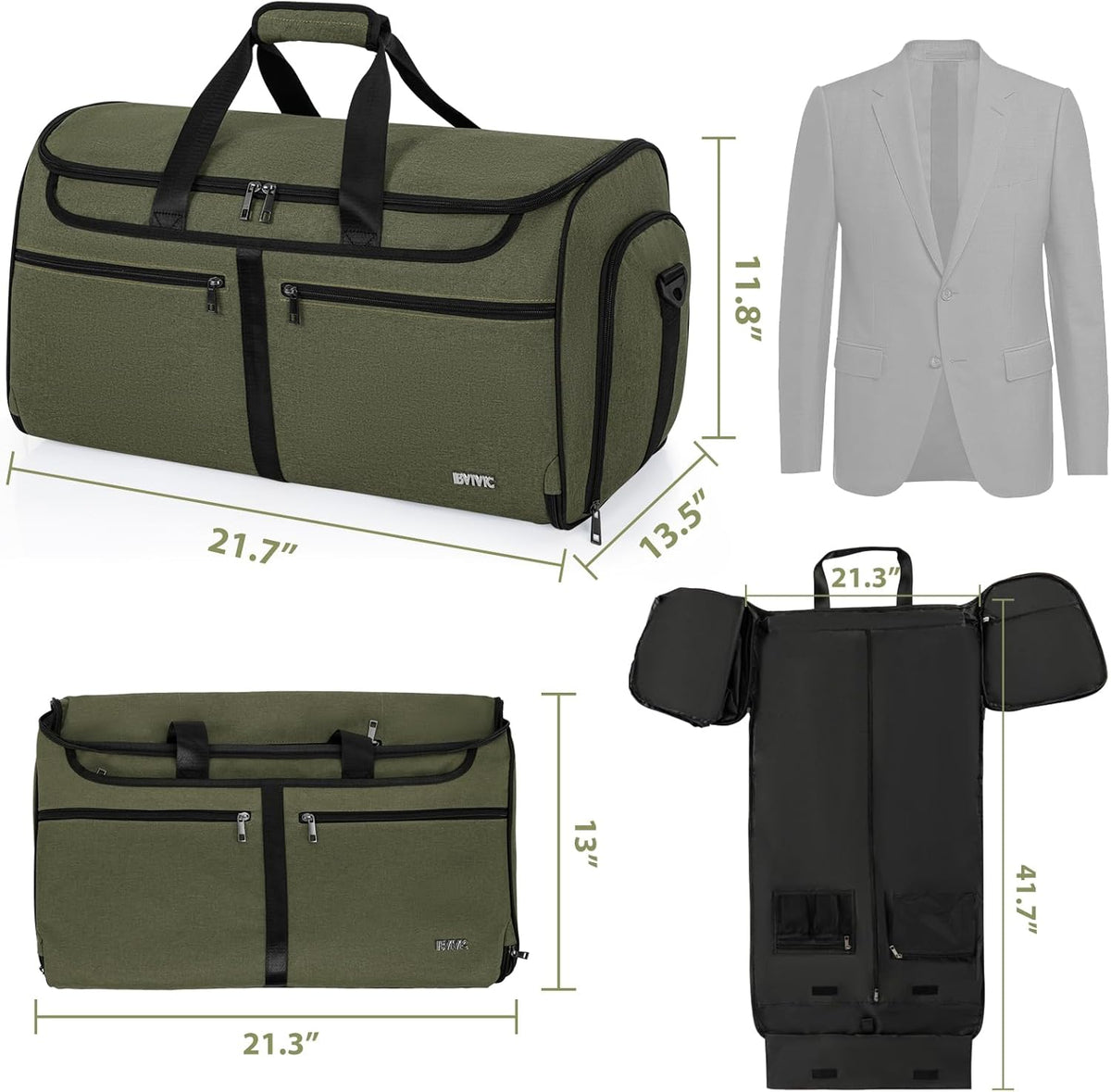 IBVIVIC Convertible Garment Bags for Travel, 2-in-1 Carry On Garment Duffle Bag With Shoe Compartment for Women Men, 50L Hanging Suitcase Suit Travel Bags with Shoulder Strap, Blue
