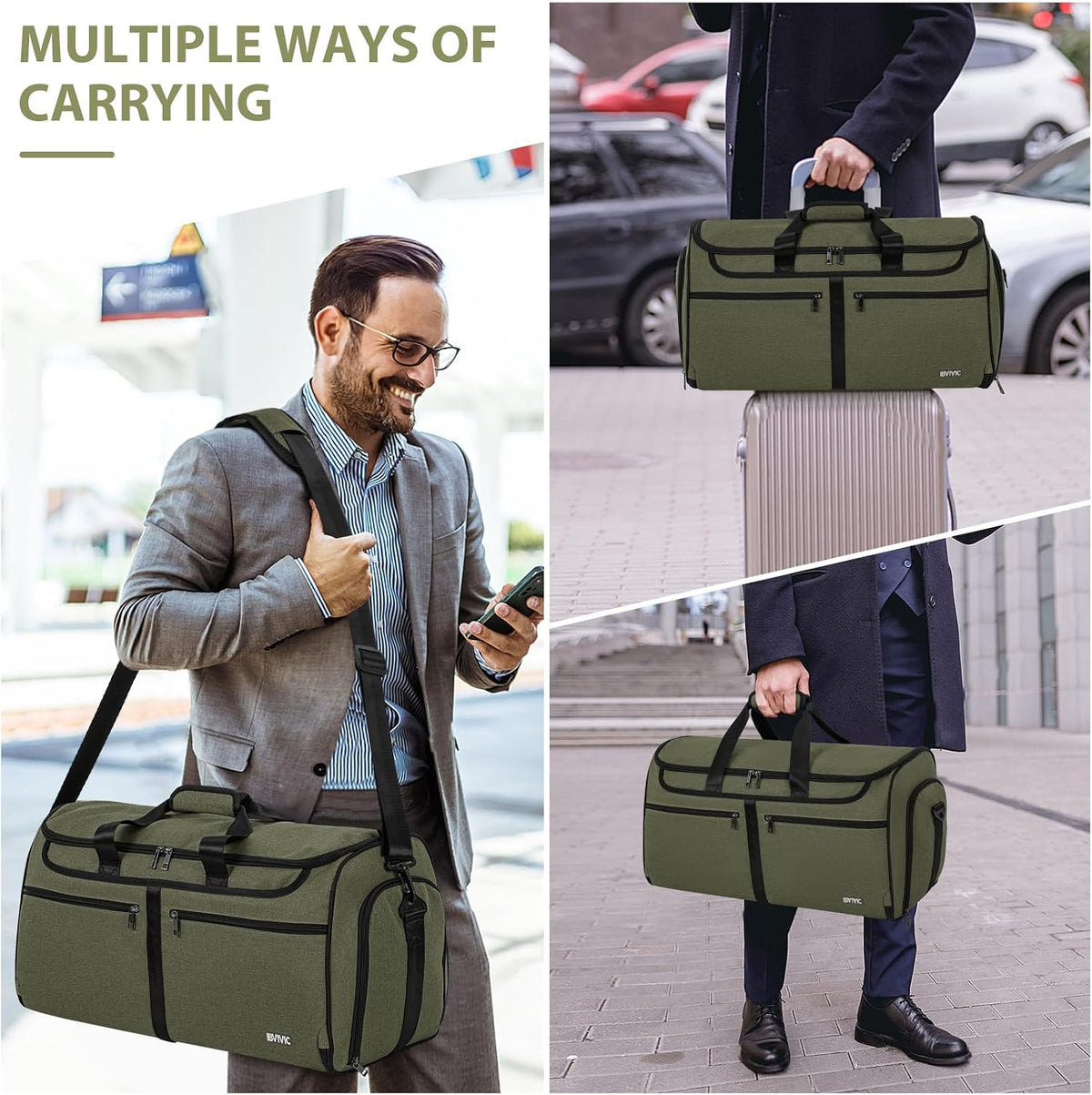 IBVIVIC Convertible Garment Bags for Travel, 2-in-1 Carry On Garment Duffle Bag With Shoe Compartment for Women Men, 50L Hanging Suitcase Suit Travel Bags with Shoulder Strap, Blue