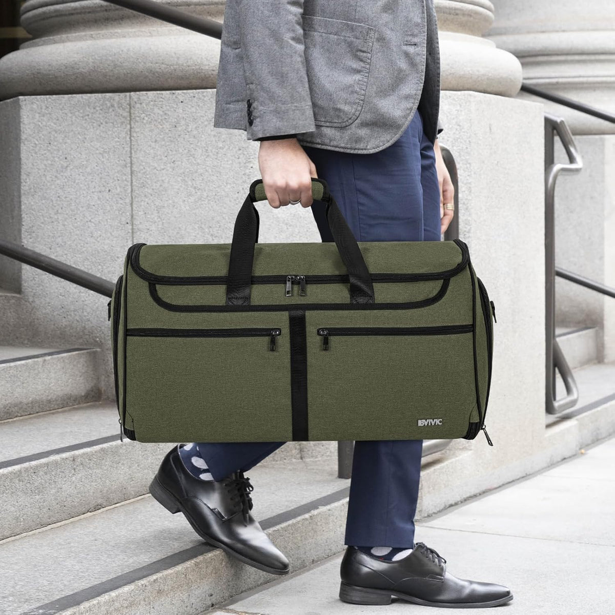 IBVIVIC Convertible Garment Bags for Travel, 2-in-1 Carry On Garment Duffle Bag With Shoe Compartment for Women Men, 50L Hanging Suitcase Suit Travel Bags with Shoulder Strap, Blue
