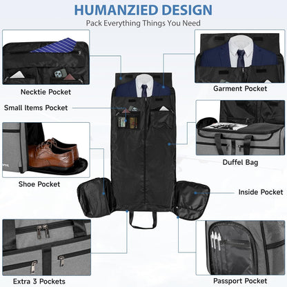 IBVIVIC Convertible Garment Bags for Travel, 2-in-1 Carry On Garment Duffle Bag With Shoe Compartment for Women Men, 50L Hanging Suitcase Suit Travel Bags with Shoulder Strap, Blue