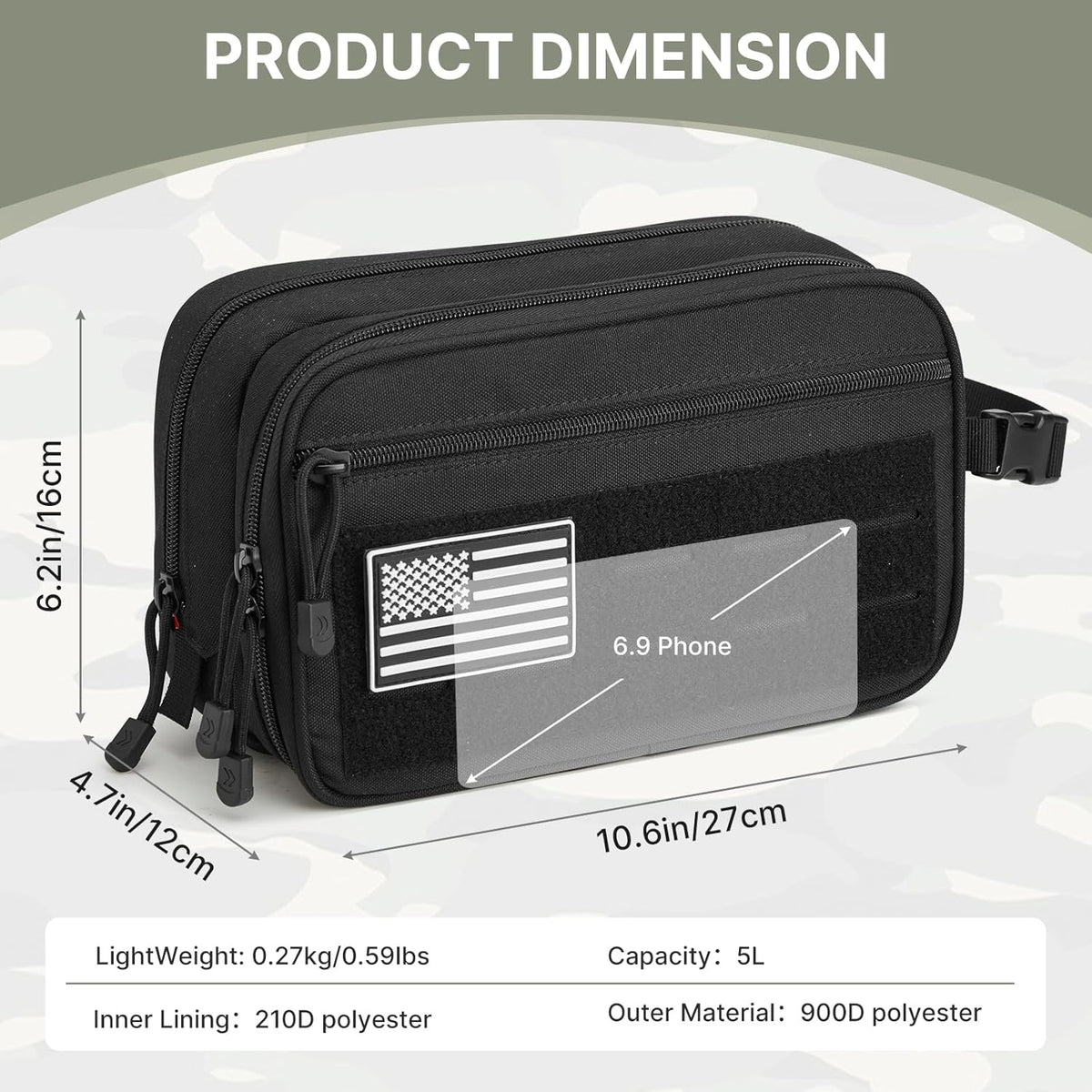 Toiletry Bag for Men Molle Water-Resistant Toiletry Travel Bags Hygiene Bag Dopp Kit with Waterproof Pocket, Black