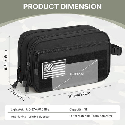 Toiletry Bag for Men Molle Water-Resistant Toiletry Travel Bags Hygiene Bag Dopp Kit with Waterproof Pocket, Black