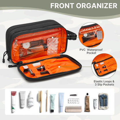 Toiletry Bag for Men Molle Water-Resistant Toiletry Travel Bags Hygiene Bag Dopp Kit with Waterproof Pocket, Black