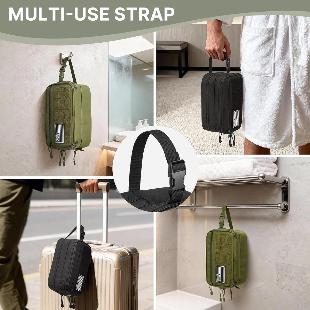 Toiletry Bag for Men Molle Water-Resistant Toiletry Travel Bags Hygiene Bag Dopp Kit with Waterproof Pocket, Black
