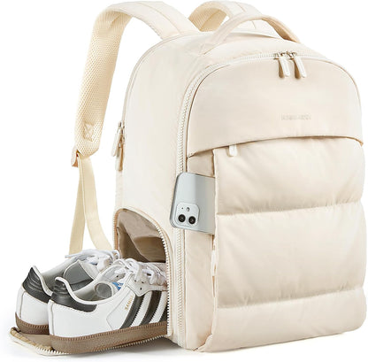 30L Travel Backpack for Women, Carry on Backpack for Airplanes, Gym Backpack with Shoe Compartment, Lightweight Travel Bag Fits 15.6 Inch, Water-Resistant, Chocolate