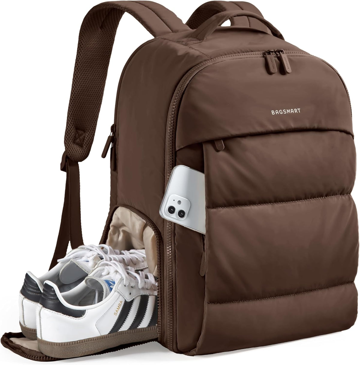 30L Travel Backpack for Women, Carry on Backpack for Airplanes, Gym Backpack with Shoe Compartment, Lightweight Travel Bag Fits 15.6 Inch, Water-Resistant, Chocolate