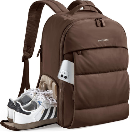 30L Travel Backpack for Women, Carry on Backpack for Airplanes, Gym Backpack with Shoe Compartment, Lightweight Travel Bag Fits 15.6 Inch, Water-Resistant, Chocolate