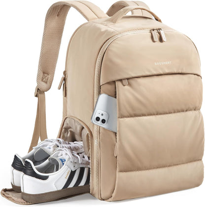 30L Travel Backpack for Women, Carry on Backpack for Airplanes, Gym Backpack with Shoe Compartment, Lightweight Travel Bag Fits 15.6 Inch, Water-Resistant, Chocolate