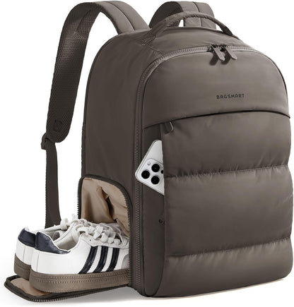30L Travel Backpack for Women, Carry on Backpack for Airplanes, Gym Backpack with Shoe Compartment, Lightweight Travel Bag Fits 15.6 Inch, Water-Resistant, Chocolate