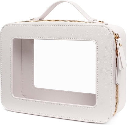 Clear Makeup Bags, TSA Approved Toiletry Bag with Zipper, Clear Makeup Organizer Large Fit Carry-on Travel Essentials,Clear Cosmetic Bags for Women Men (Large-White) (YunGoGo)